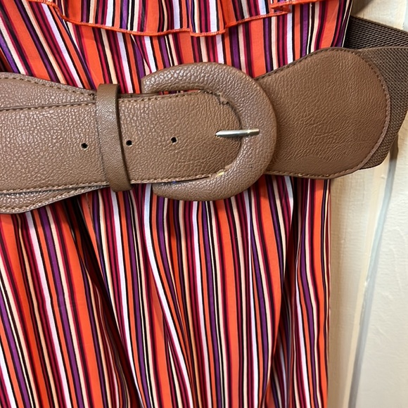 Bisou Bisou Multi Colored Dress w Brown Belt One Shoulder - Picture 4 of 8